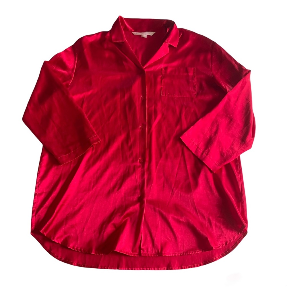 Victoria’s Secret Red Satin Button-Down Sleep Shirt Long Sleeve Top Women’s Larg